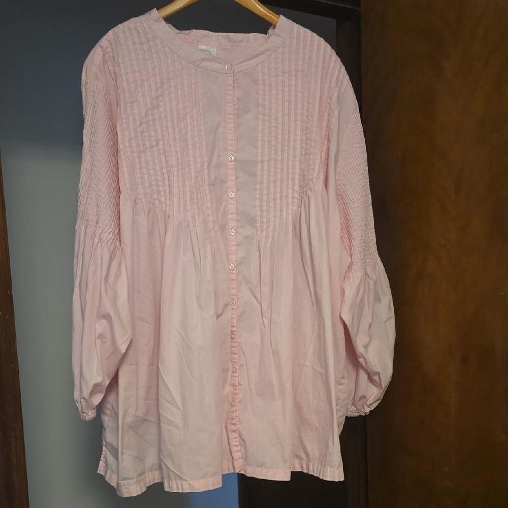 Roaman's Light Pink Blouse with Button Detail